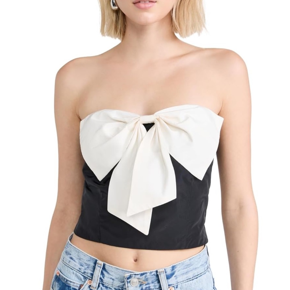Staud Atticus Elegant Black and White Bow Top